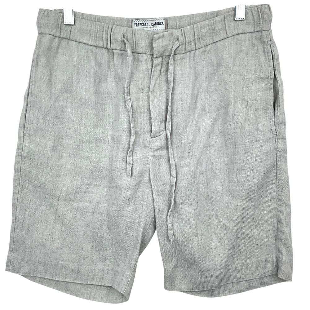 Frescobol Carioca Shorts Mens 32 Gray Linen *READ* Drawstring Pockets